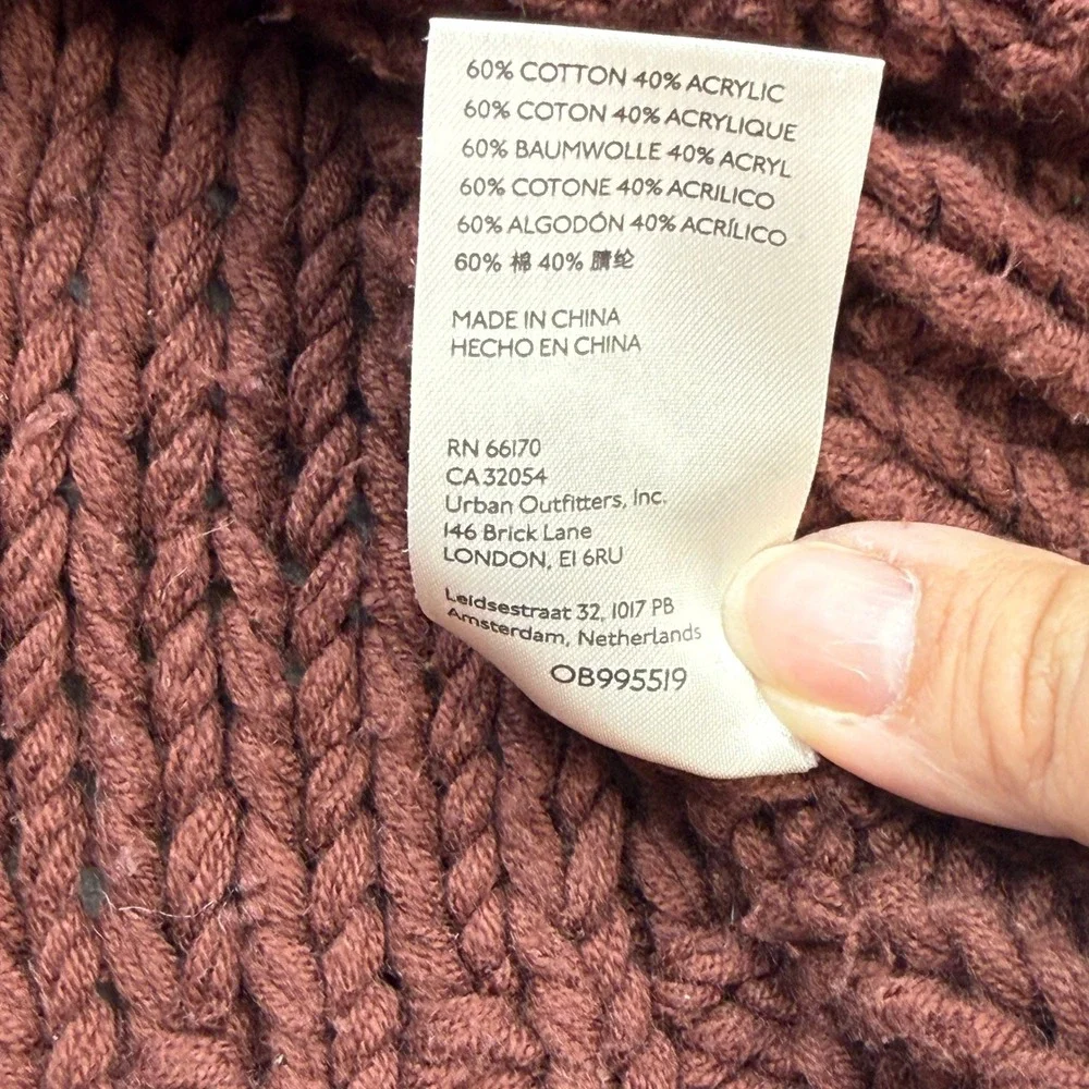 Free People Sweater Women XL Brown Chunky Knit Mock Neck Cropped OB995519